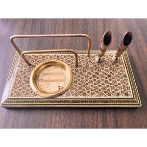 Vintage Persian Khatamkari Marquetry Letter/  Pen / Coin Holder Desk Organizer